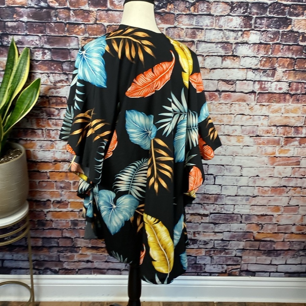 Black Tropical Leaf Print Summer Kimono Unbranded One Size - Picture 9 of 10